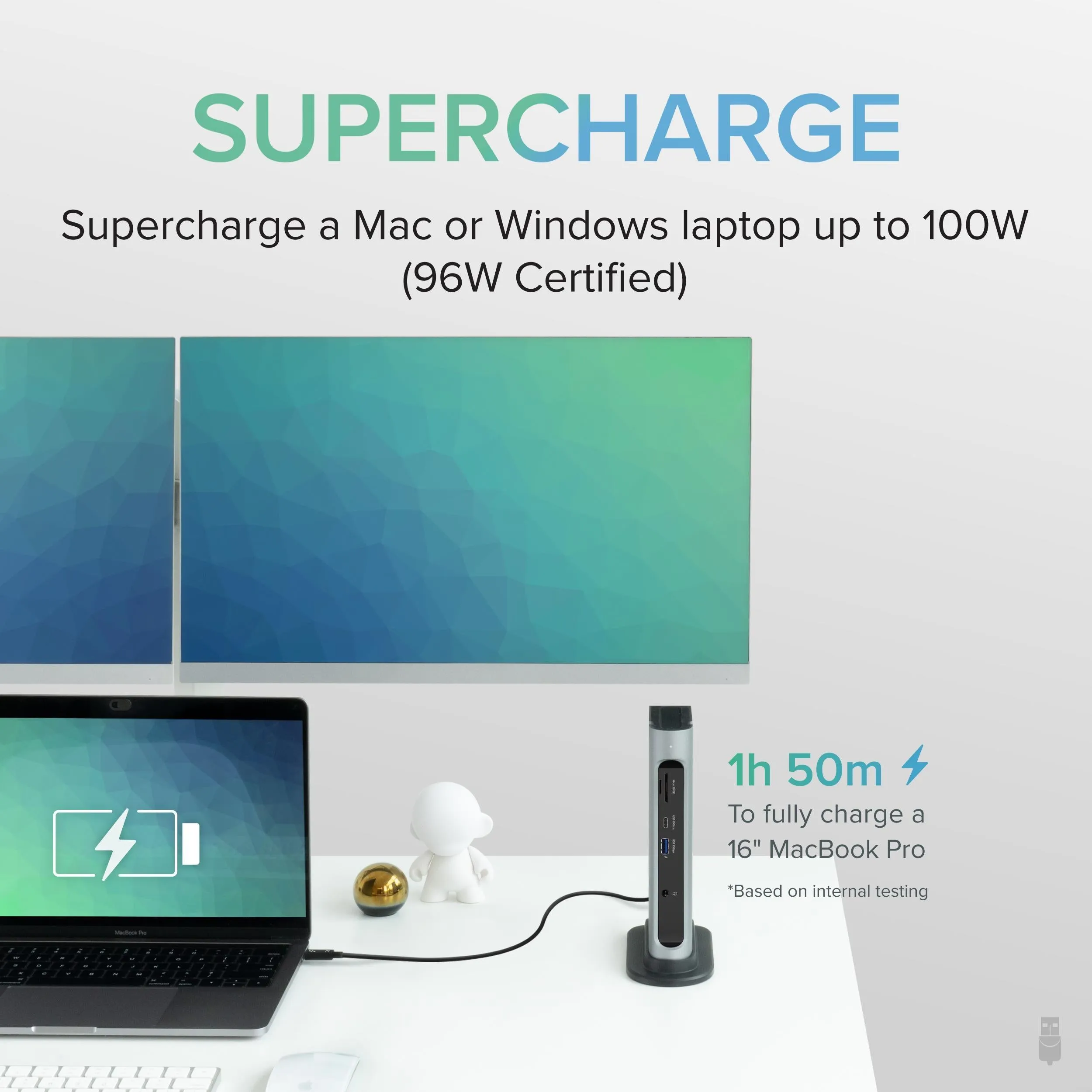 Plugable Thunderbolt™ and USB-C Dual Monitor Docking Station, 96W Laptop Charging