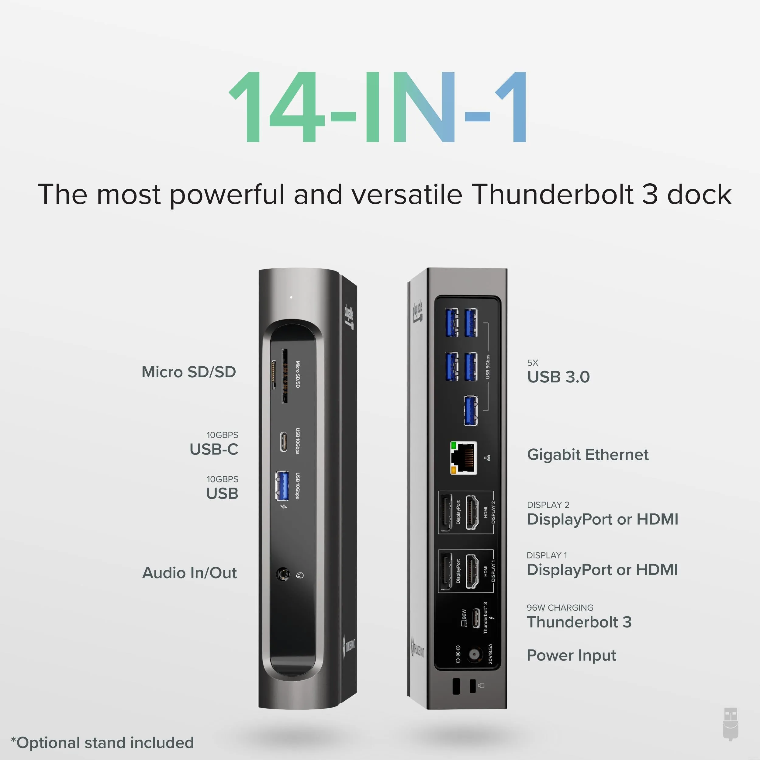 Plugable Thunderbolt™ and USB-C Dual Monitor Docking Station, 96W Laptop Charging