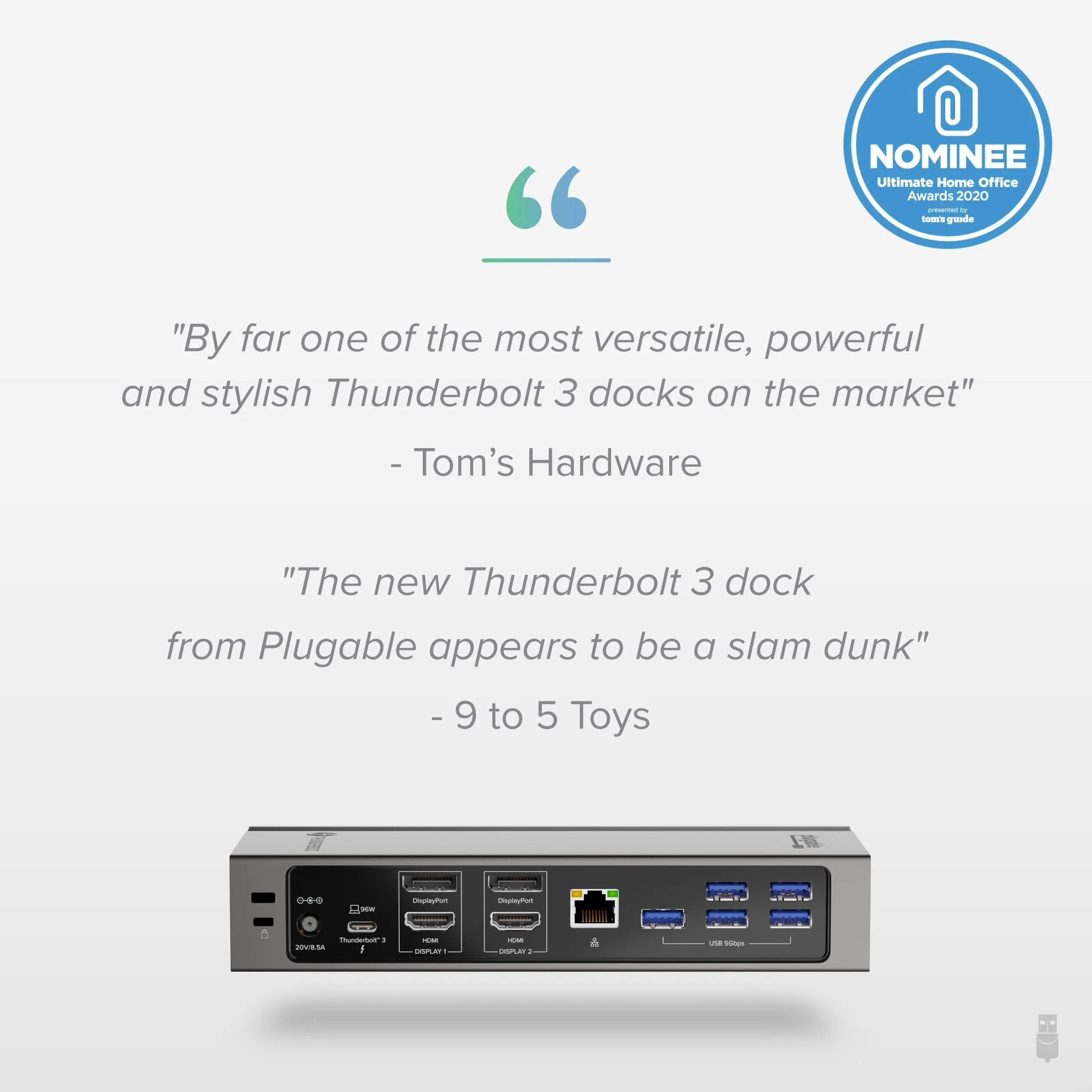 Plugable Thunderbolt™ and USB-C Dual Monitor Docking Station, 96W Laptop Charging