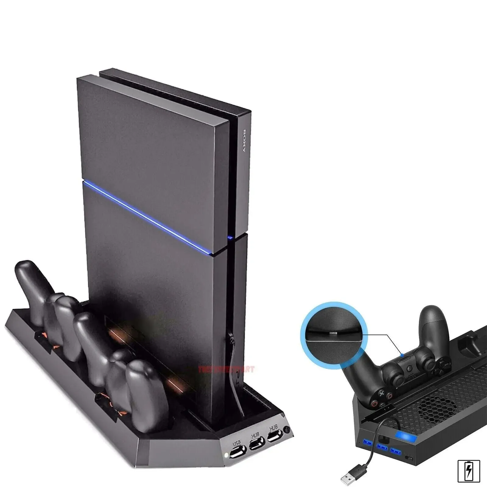 PS4 Cooling Station Vertical Stand 2 Controller Charging Dock For