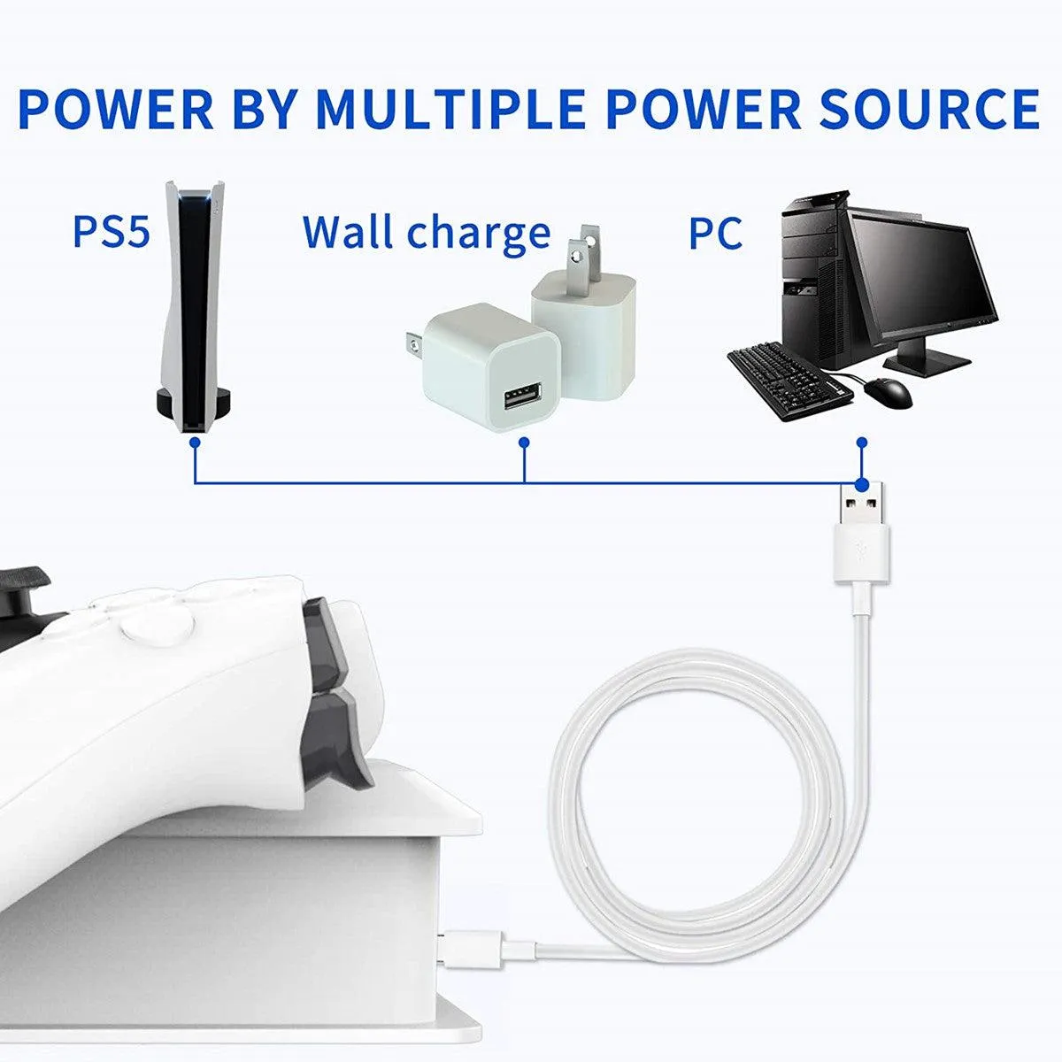 PS5 Controller Charging Station LED Charging Indicator Safety Chip Design