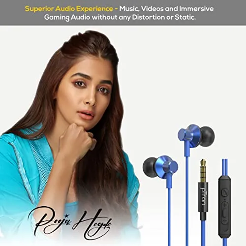 pTron Pride Lite HBE (High Bass Earphones) in Ear Wired Earphones with Mic, 10mm Powerful Driver for Stereo Audio, Noise Cancelling Headset with 1.2m Tangle-Free Cable & 3.5mm Aux - (Blue)