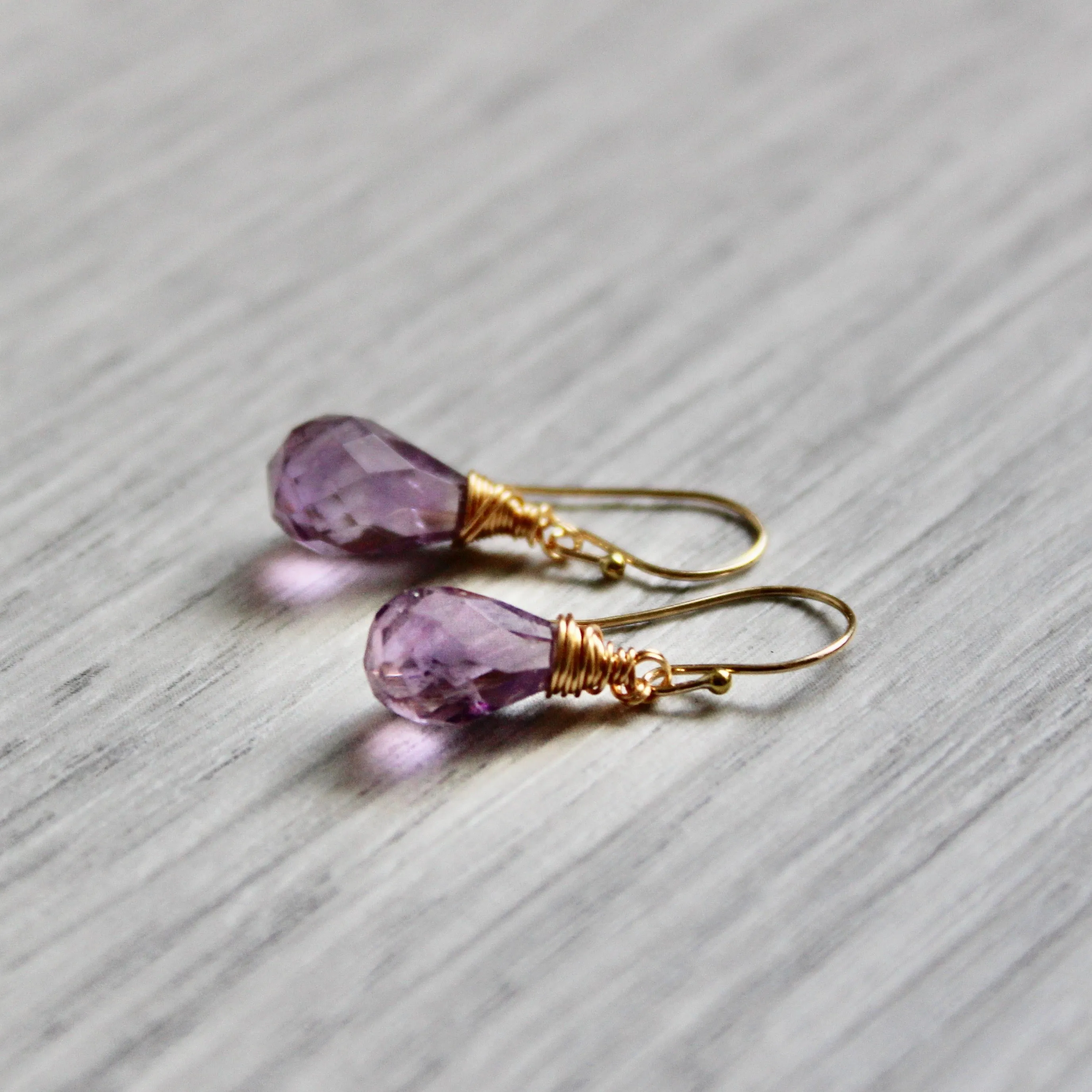 Purple Rain Amethyst Drops with Gold Filled Ear Wires