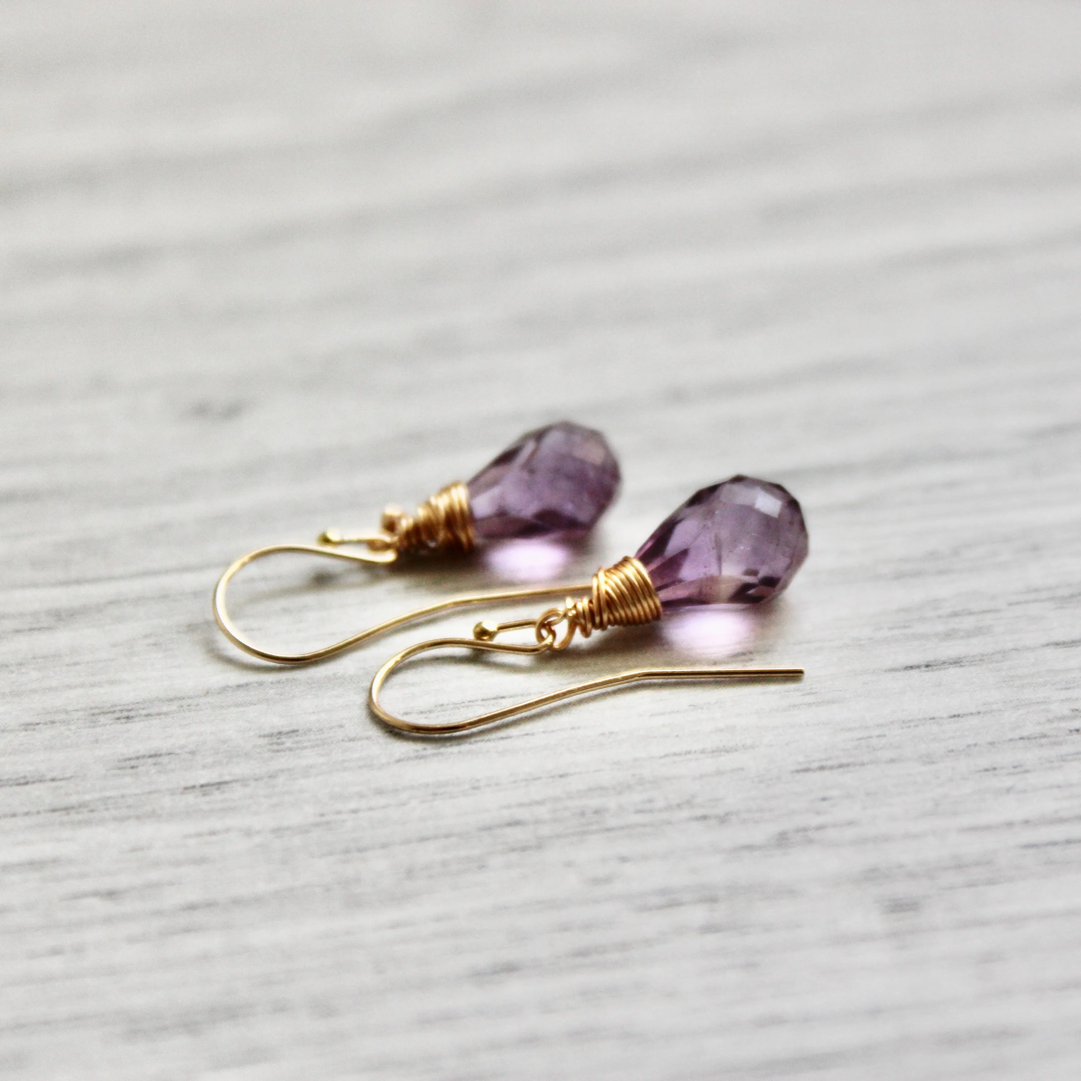 Purple Rain Amethyst Drops with Gold Filled Ear Wires