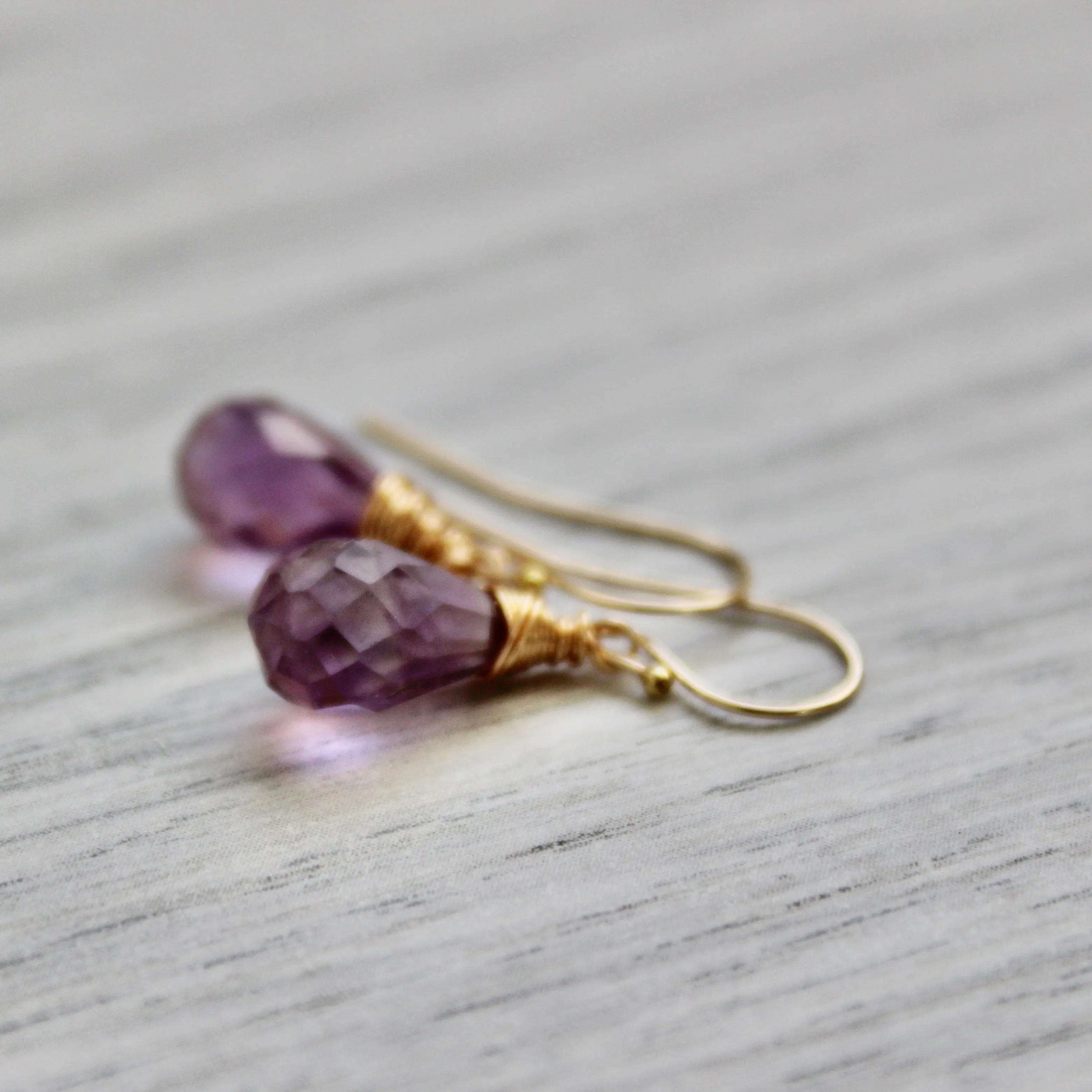 Purple Rain Amethyst Drops with Gold Filled Ear Wires