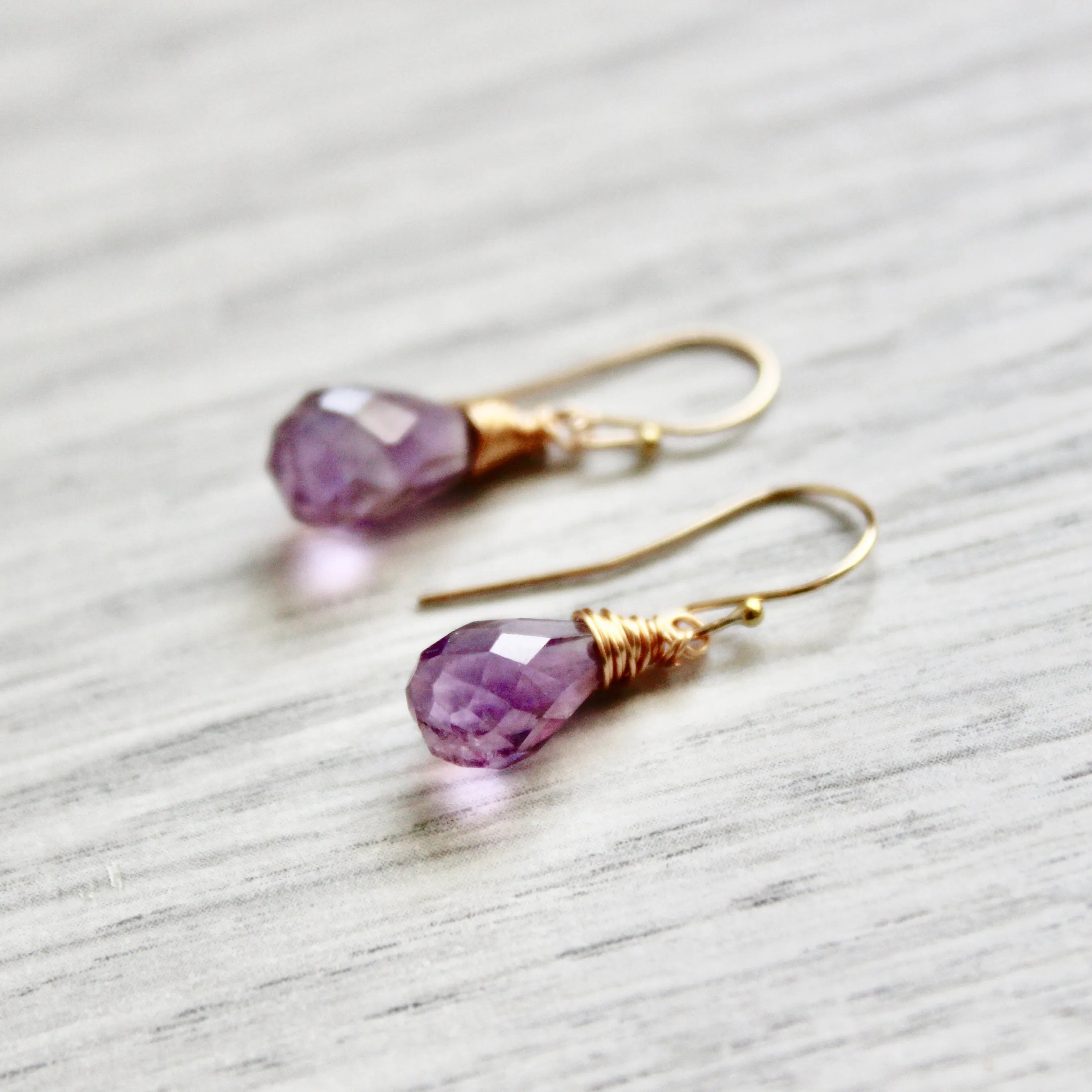 Purple Rain Amethyst Drops with Gold Filled Ear Wires