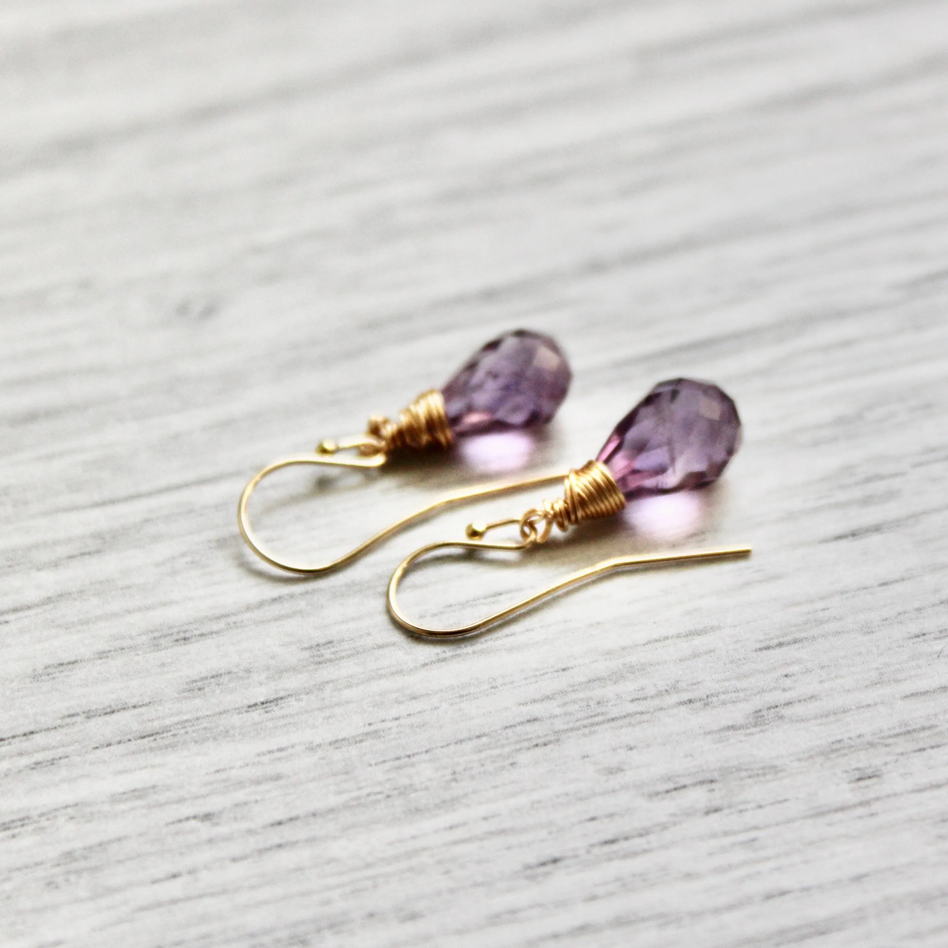 Purple Rain Amethyst Drops with Gold Filled Ear Wires