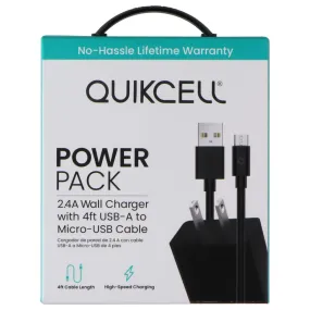 Quikcell Power Pack 2.4A Wall Charger with 4ft USB-A to Micro-USB Cable - Black