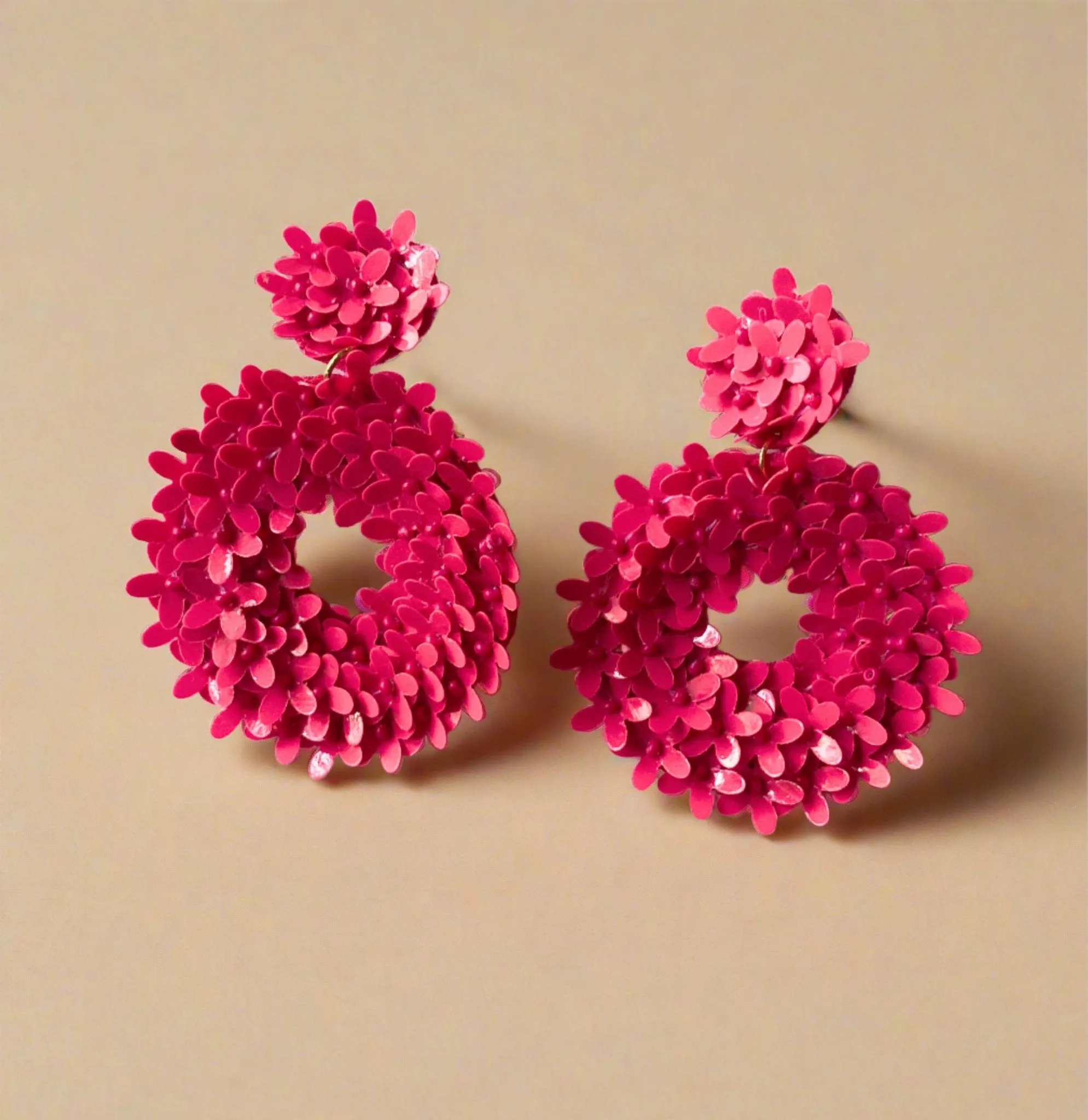 Quirky pink beaded earrings for women