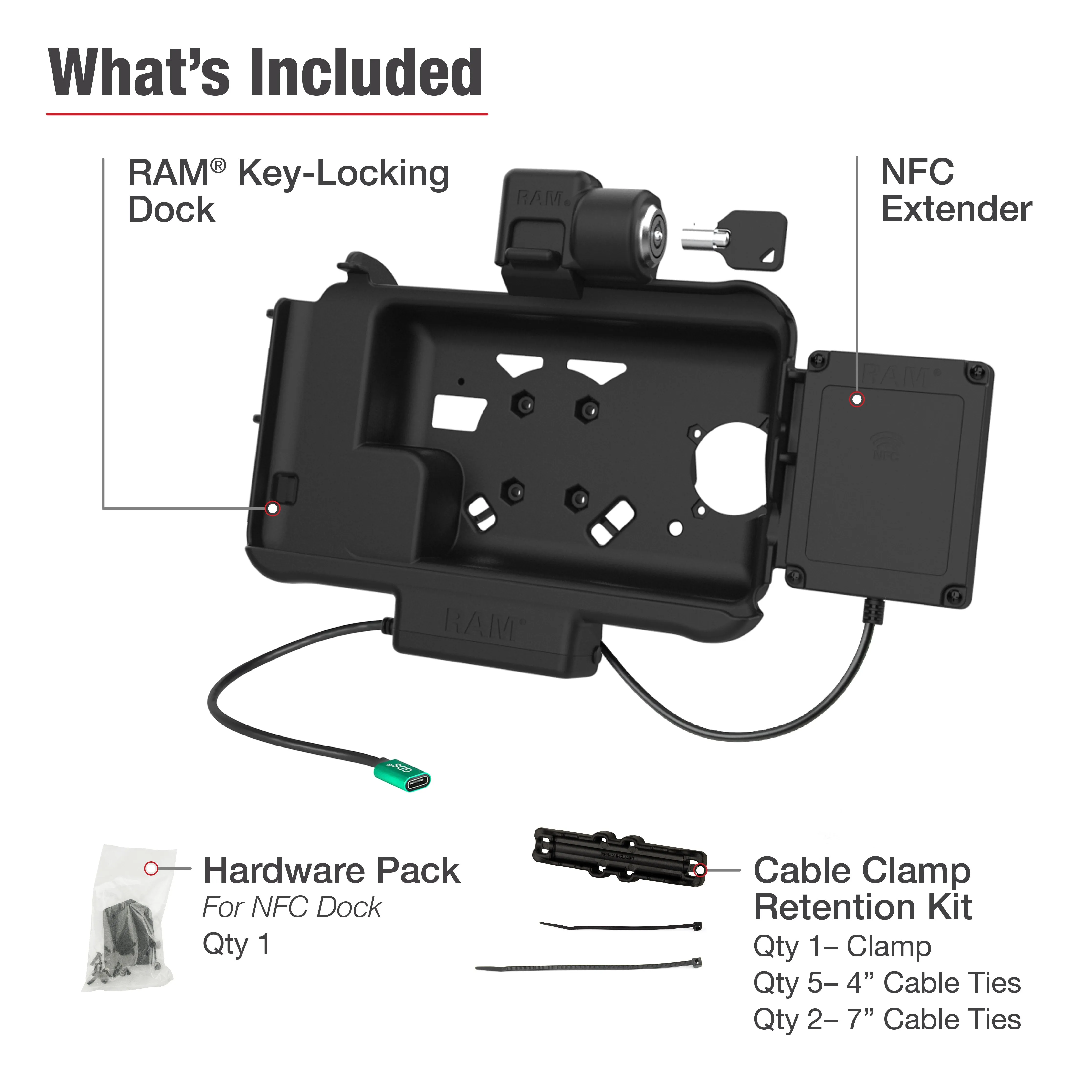 RAM® Locking USB-C Powered Dock for Tab Active5 & 3 with NFC Extender