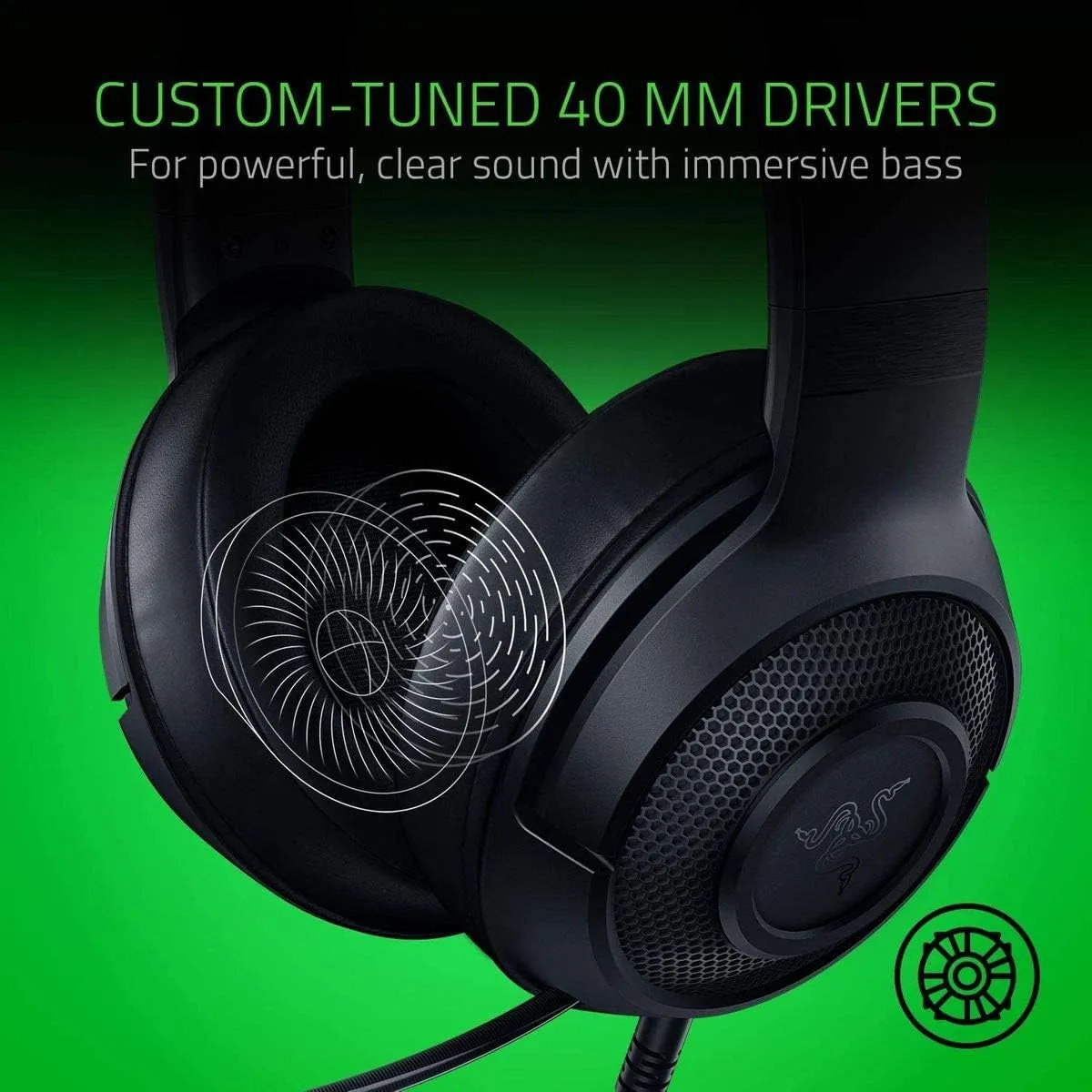 Razer Kraken X Lite Ultralight Wired Gaming Headset with Immersive 7.1 Surround Sound, Bendable Cardioid Microphone