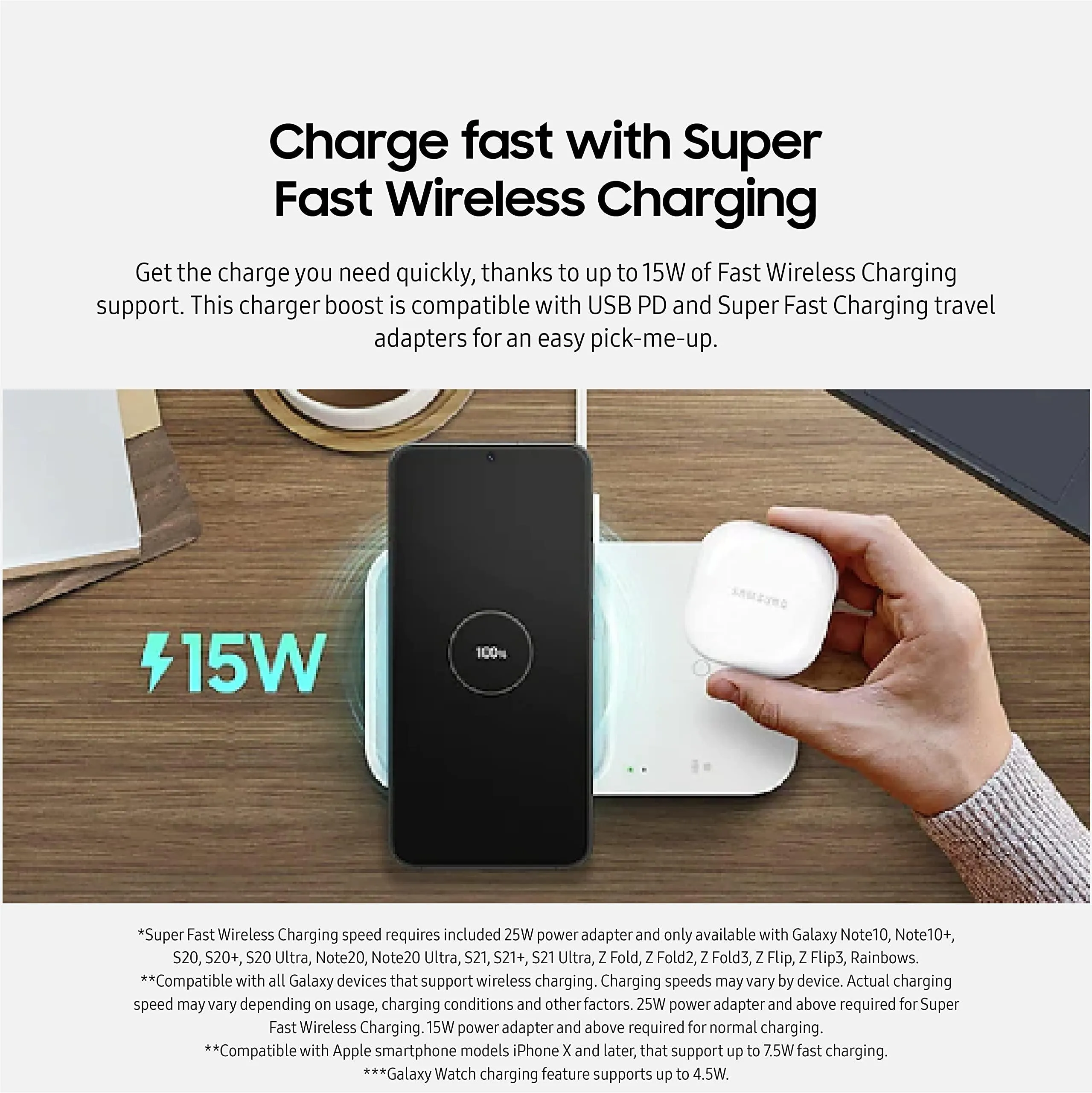 Samsung 15W Wireless Charger Duo with 25W PD Adapter & Type C Cable