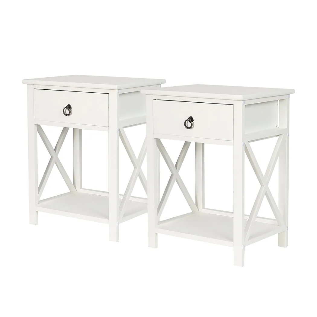 Set of 2 Caraquet Wooden Bedside Tables Side Table Storage Cabinet Nightstand Bedroom - White