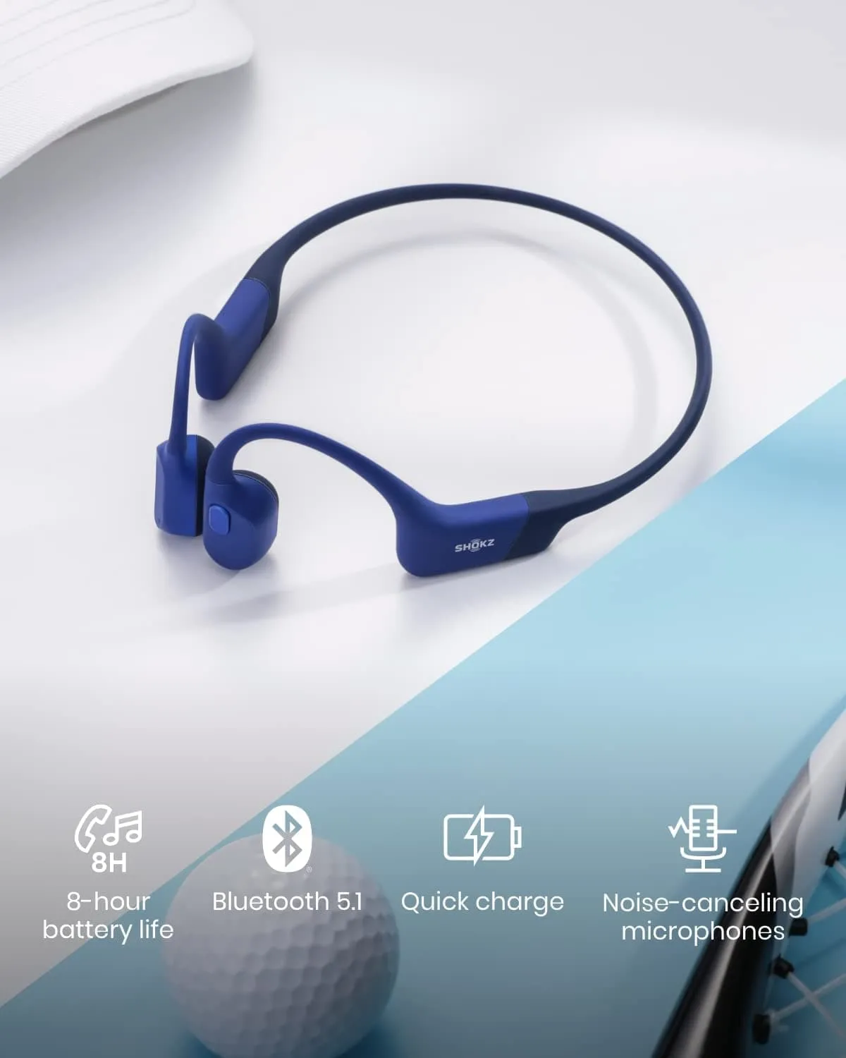 Shokz Openrun Mini Bone Conduction Sports Headphones, Bluetooth Wireless Earphones with Mic, 8H Playtime, Open-Ear Waterproof for Running Workout - Blue