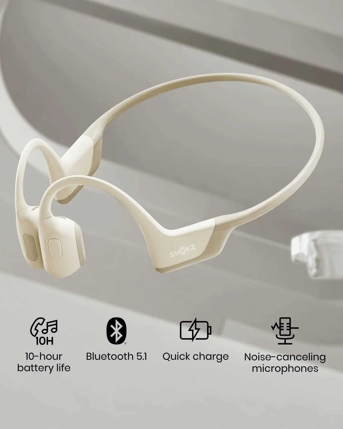 Shokz OpenRun Pro Headphones Open Ear Bone Conduction Wireless Headsets Beige