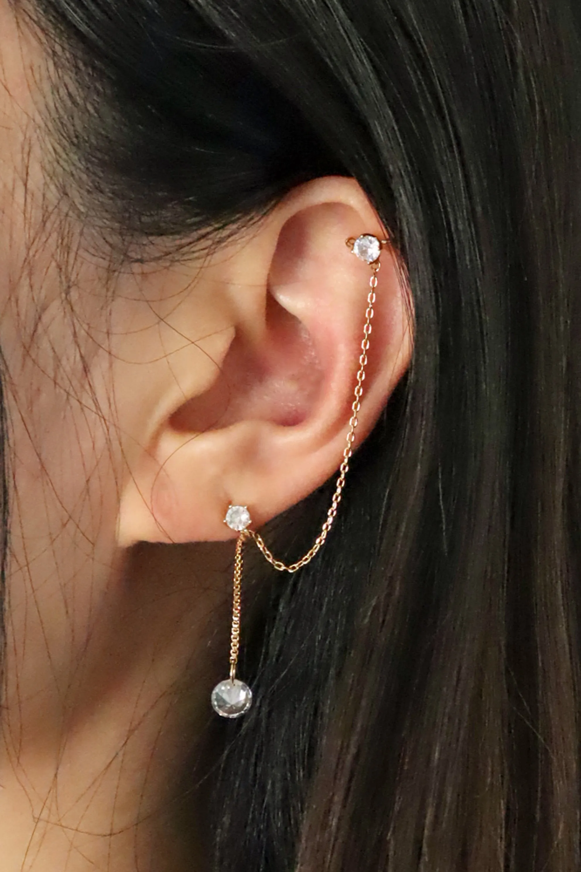 Simple Stud CZ Ear Cuff & Earring Ear Accessary (Silver Post)