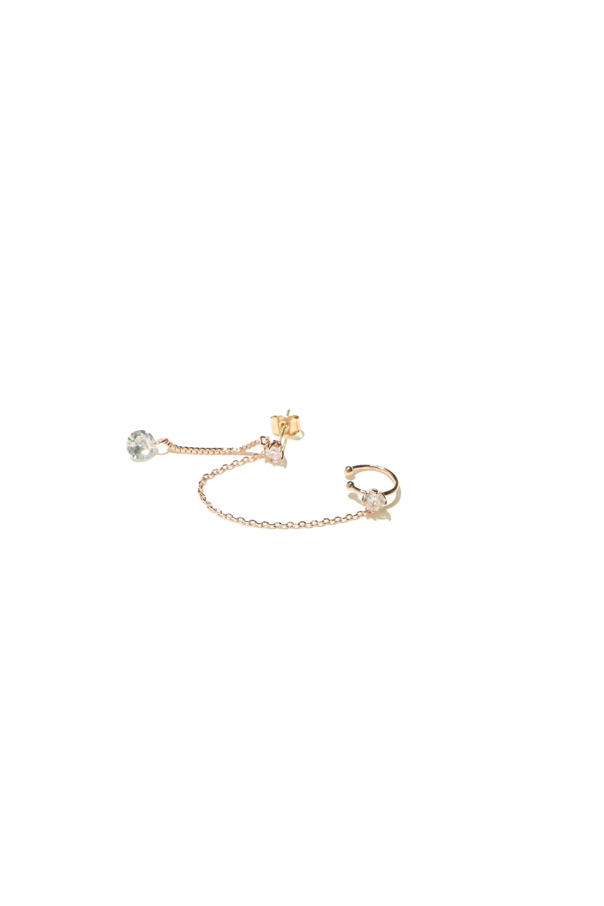 Simple Stud CZ Ear Cuff & Earring Ear Accessary (Silver Post)