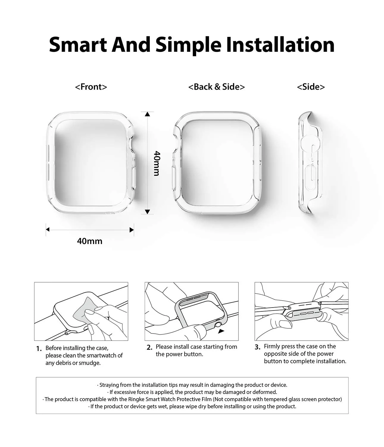 Slim Case Compatible with Apple Watch Series 6 / 5 / 4 / SE 40mm - Clear (2 Pack)