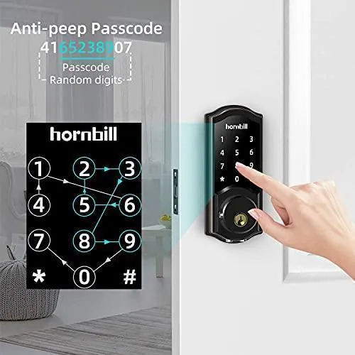 Smart Deadbolt,hornbill Door Locks with Keypads,Include Wi-Fi Bridge,Work with Alexa&Google Home,Free APP, Code,Bluetooth Keyless Entry Door Lock ,Smart Locks Front Door for Home Office Airbnb,Black