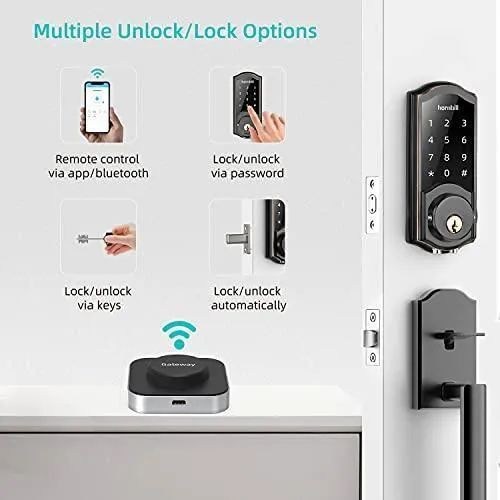 Smart Deadbolt,hornbill Door Locks with Keypads,Include Wi-Fi Bridge,Work with Alexa&Google Home,Free APP, Code,Bluetooth Keyless Entry Door Lock ,Smart Locks Front Door for Home Office Airbnb,Black