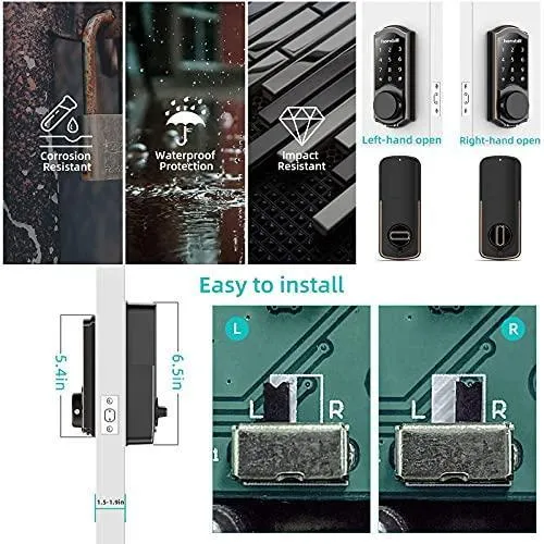 Smart Deadbolt,hornbill Door Locks with Keypads,Include Wi-Fi Bridge,Work with Alexa&Google Home,Free APP, Code,Bluetooth Keyless Entry Door Lock ,Smart Locks Front Door for Home Office Airbnb,Black