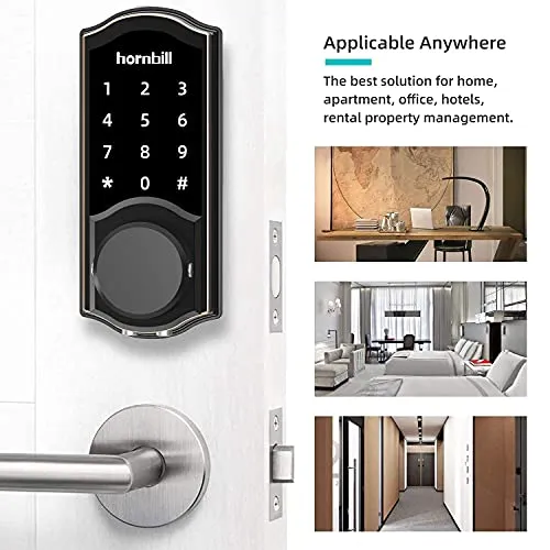 Smart Deadbolt,hornbill Door Locks with Keypads,Include Wi-Fi Bridge,Work with Alexa&Google Home,Free APP, Code,Bluetooth Keyless Entry Door Lock ,Smart Locks Front Door for Home Office Airbnb,Black