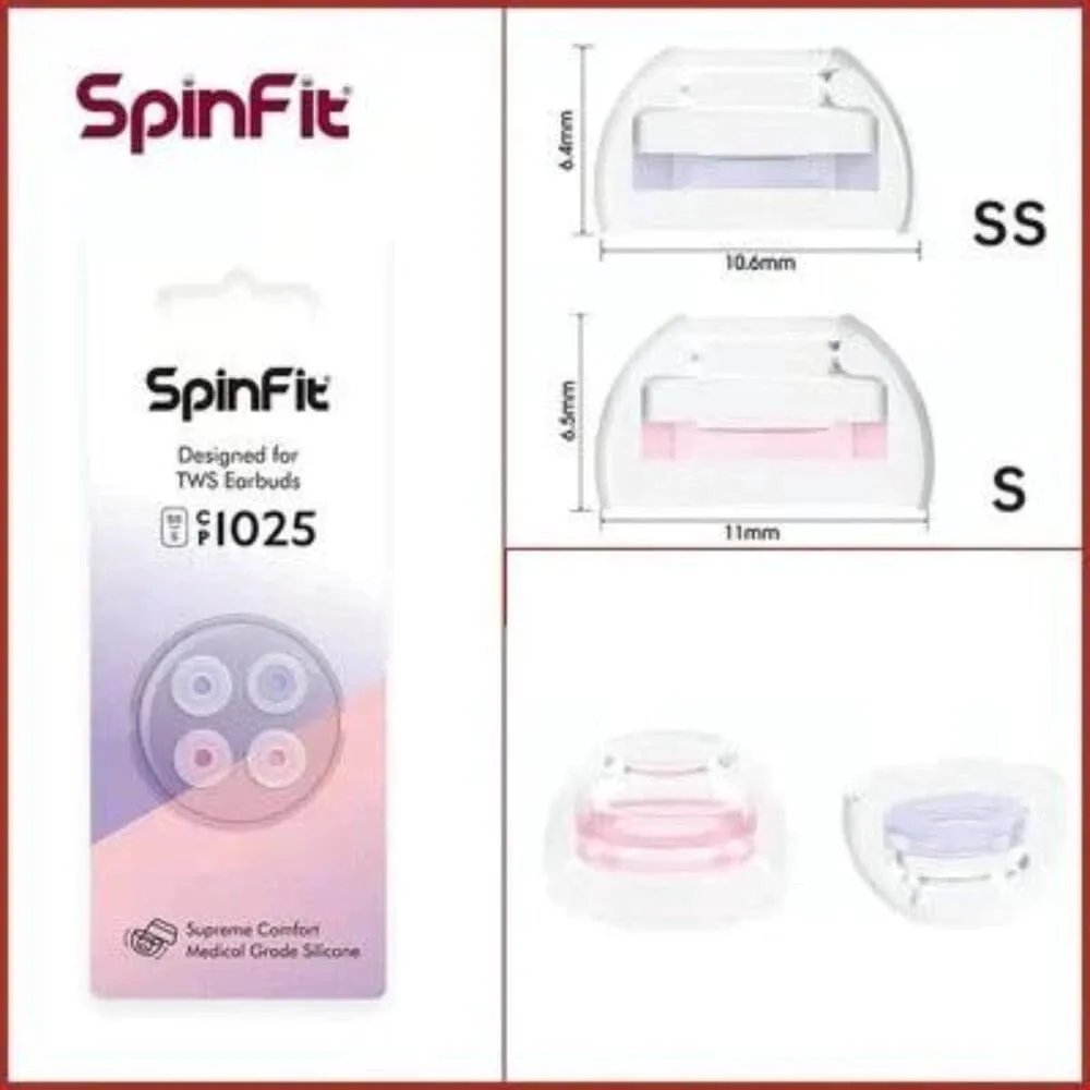 SpinFit CP1025 Universal Short Silicone Eartips for TWS 4.5 -5.5mm Nozzle