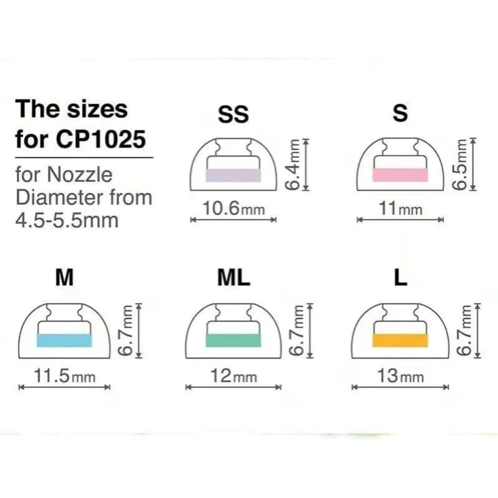 SpinFit CP1025 Universal Short Silicone Eartips for TWS 4.5 -5.5mm Nozzle