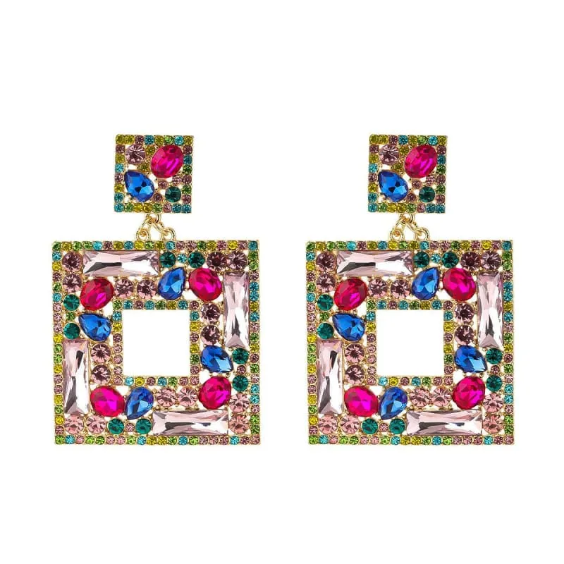 Stunning Multi-layer Square Diamond Rhinestone Earrings