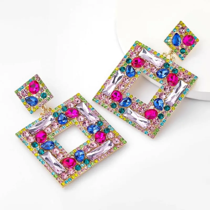 Stunning Multi-layer Square Diamond Rhinestone Earrings