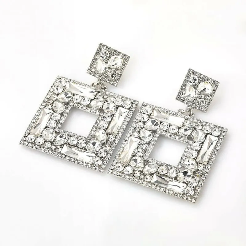 Stunning Multi-layer Square Diamond Rhinestone Earrings