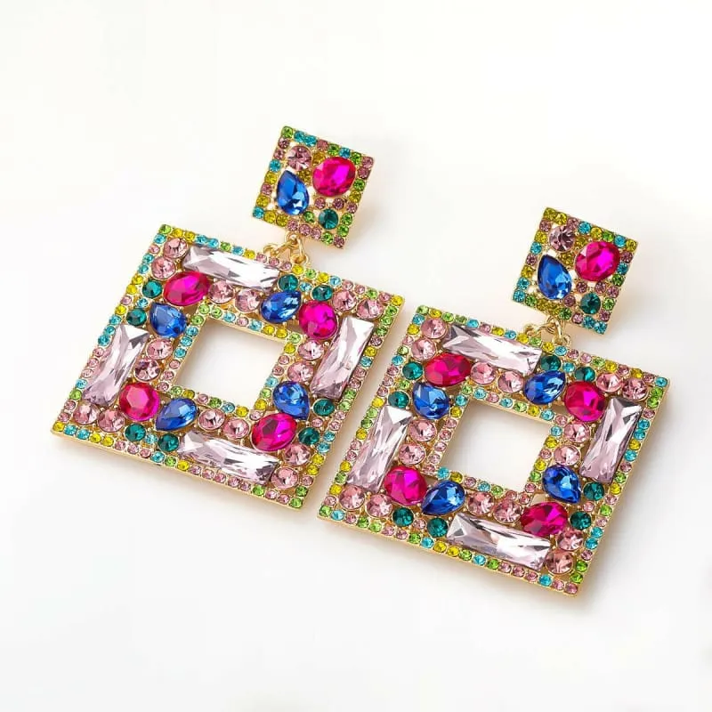 Stunning Multi-layer Square Diamond Rhinestone Earrings