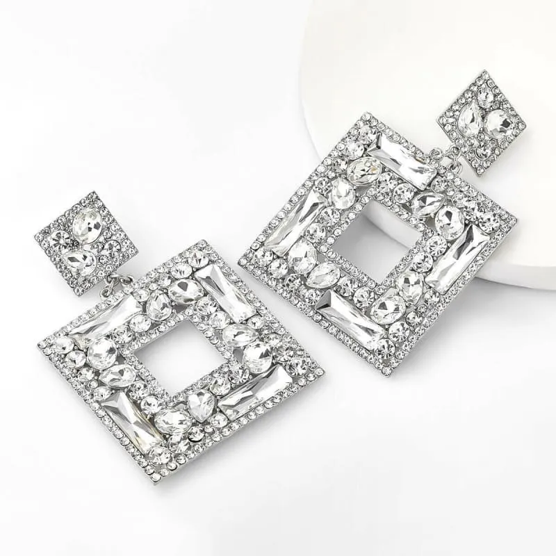 Stunning Multi-layer Square Diamond Rhinestone Earrings