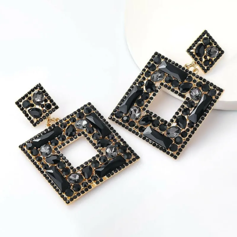 Stunning Multi-layer Square Diamond Rhinestone Earrings