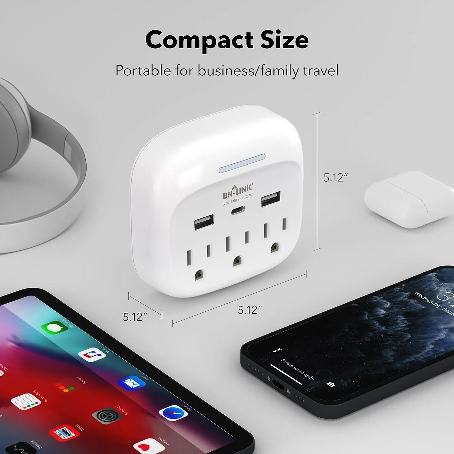 Surge Protector Multi Wall Plug Outlet Splitter Extender 3 Outlets with USB C BN-LINK