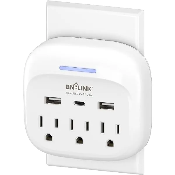 Surge Protector Multi Wall Plug Outlet Splitter Extender 3 Outlets with USB C BN-LINK