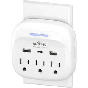 Surge Protector Multi Wall Plug Outlet Splitter Extender 3 Outlets with USB C BN-LINK