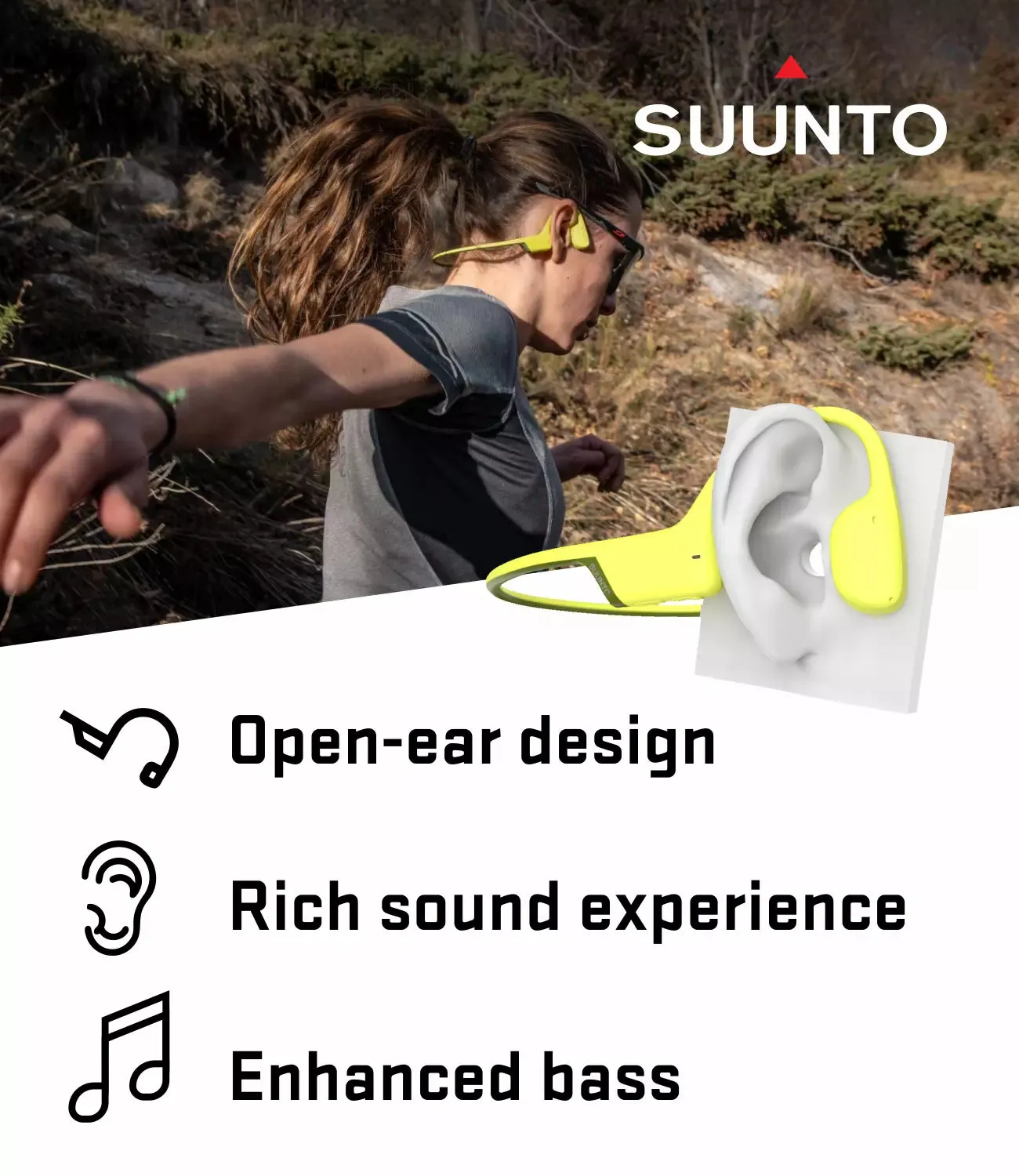 Suunto Sonic Open-Ear Bone Conduction Sports Headphone, Lime, Bluetooth Wireless Headset w/Enhanced Bass & Multipoint Connection, 10H Playtime w/Fast Charging