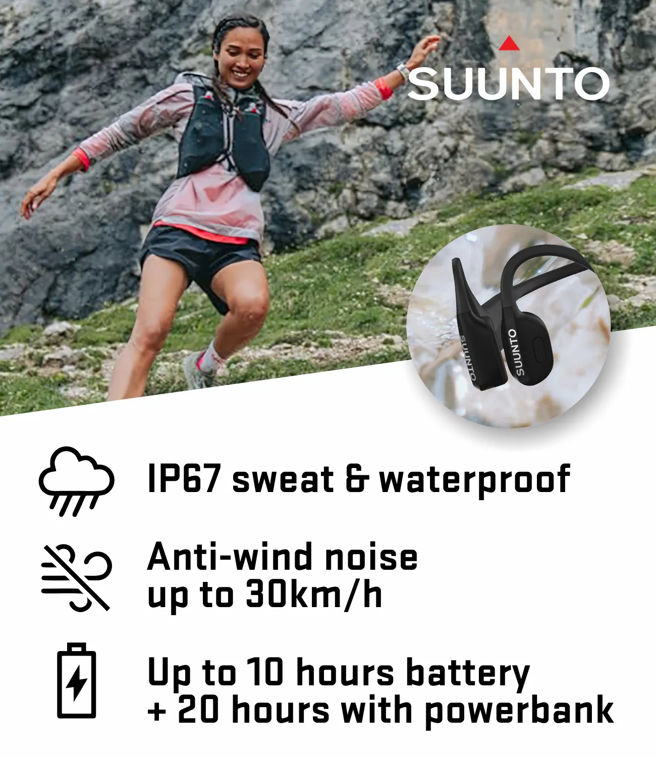 SUUNTO Wing Open-Ear Bone Conduction Headphone, Bluetooth Wireless Sport Headphone, Wearable4U