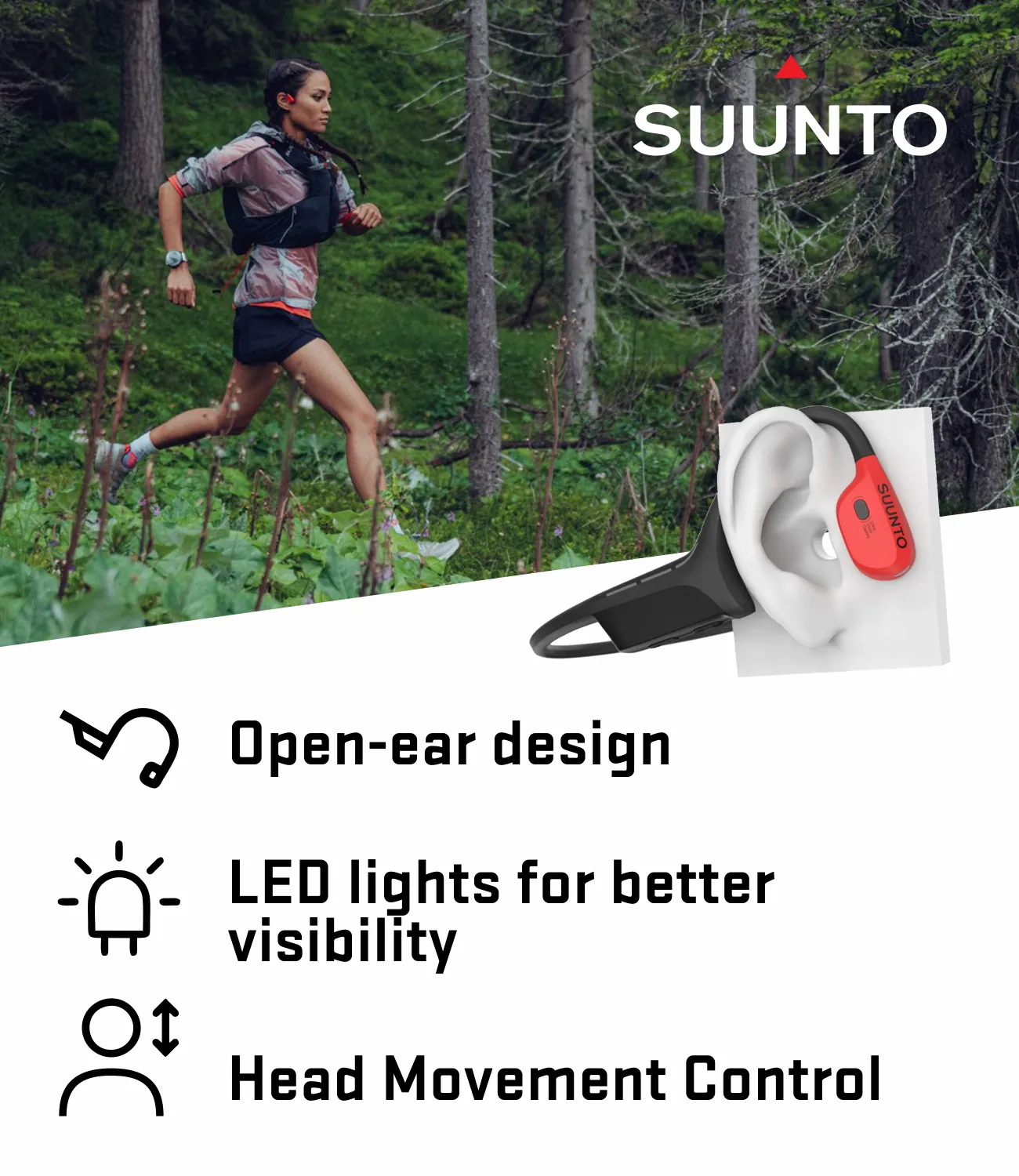 SUUNTO Wing Open-Ear Bone Conduction Headphone, Bluetooth Wireless Sport Headphone, Wearable4U