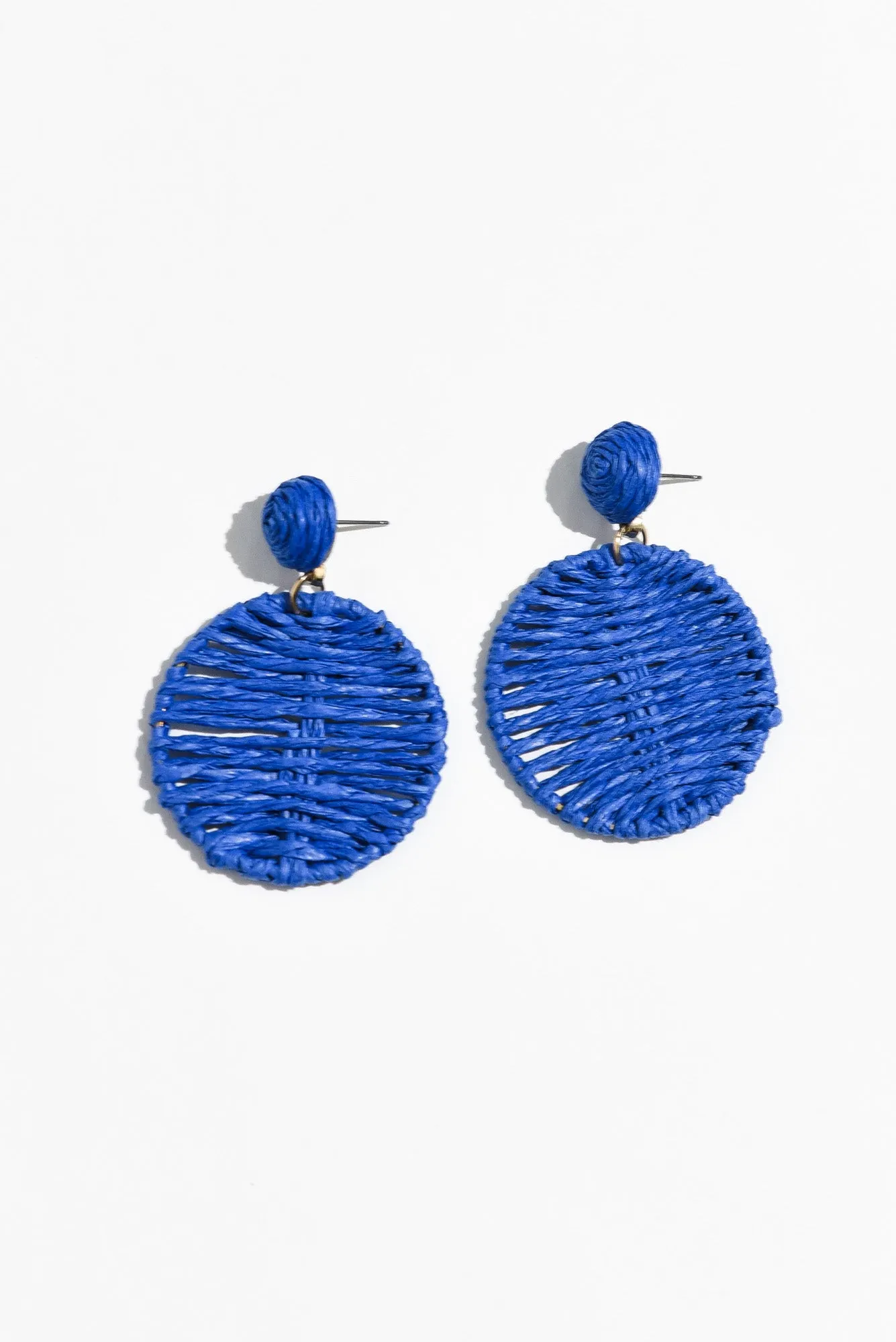 Theora Cobalt Rattan Disc Earrings