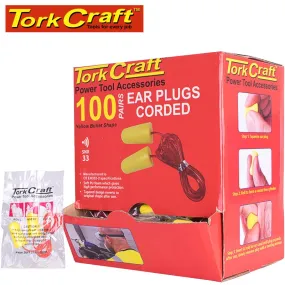 TORK CRAFT EAR PLUG CORDED 1PR POLY BAG 100 PR PER BOX BULLET SHAPE YELLOW TCEP2000