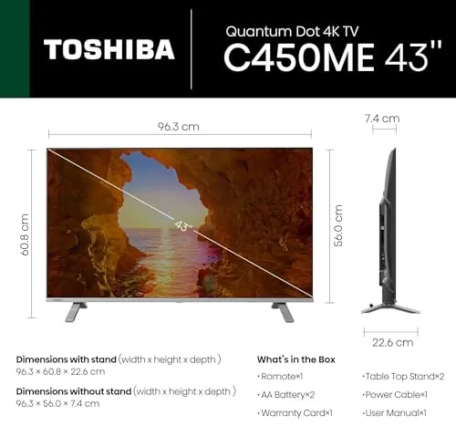 Toshiba 108 cm (43 inches) 4K Ultra HD Smart QLED TV 43C450ME (Silver)