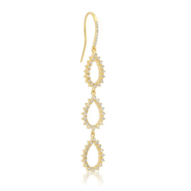 Triple 3-Prong Diamond Mini Open Teardrop Earrings