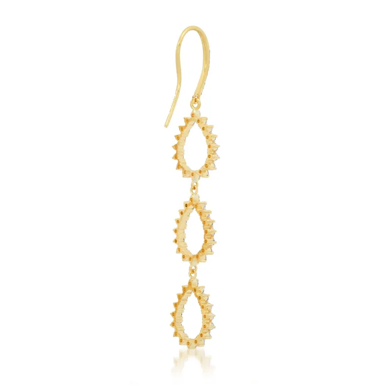 Triple 3-Prong Diamond Mini Open Teardrop Earrings