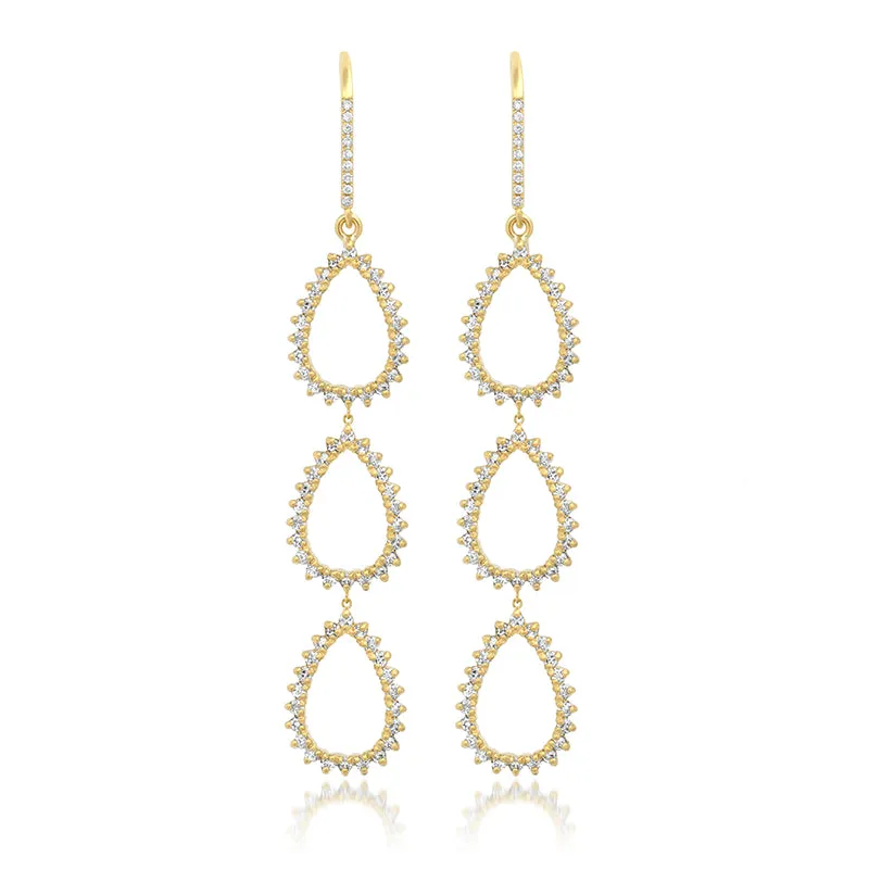 Triple 3-Prong Diamond Mini Open Teardrop Earrings