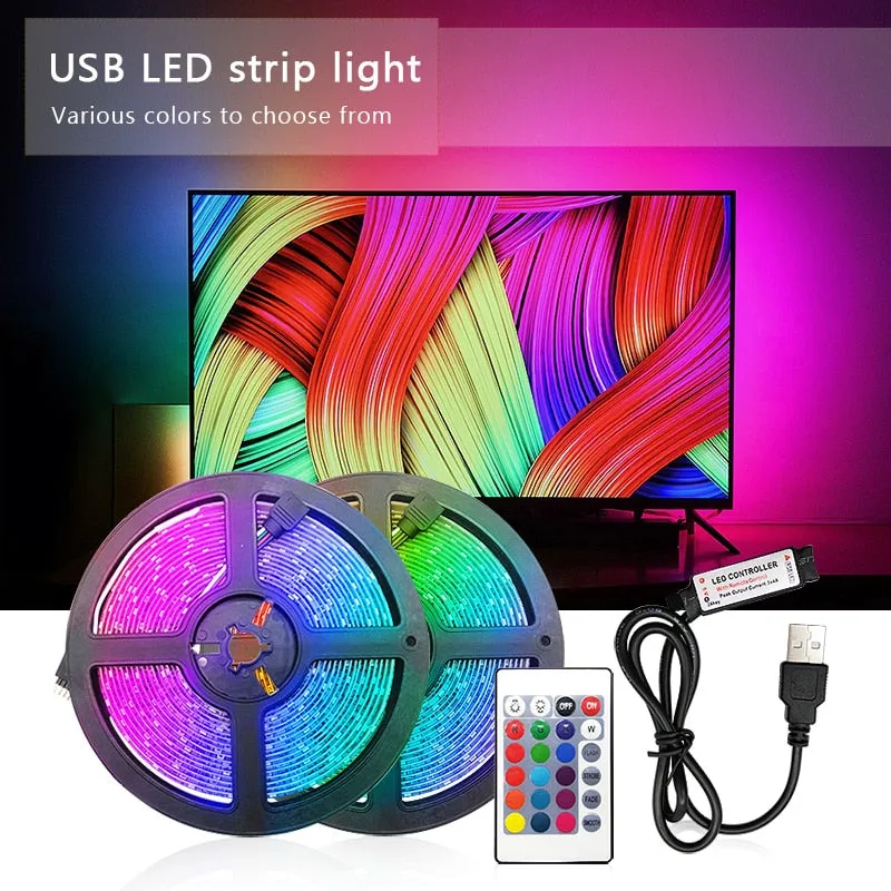 USB LED Strip Light RGB 2835 50CM 1M 2M 3M 4M 5M DC 5V Powered Backlight Flexible Ribbon Decor Screen TV Background Lighting