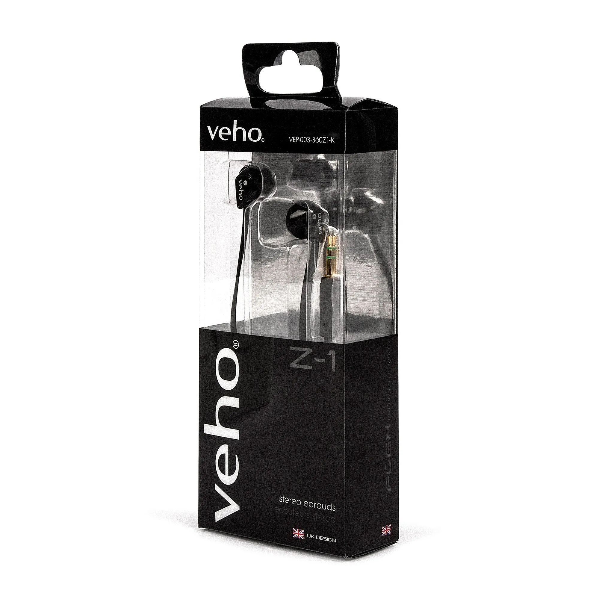 Veho 360 Z-1 In-Ear Headphones | Wired | Noise Isolating | Flex Anti-Tangle Cable | Stereo Sound | Earphones - Black