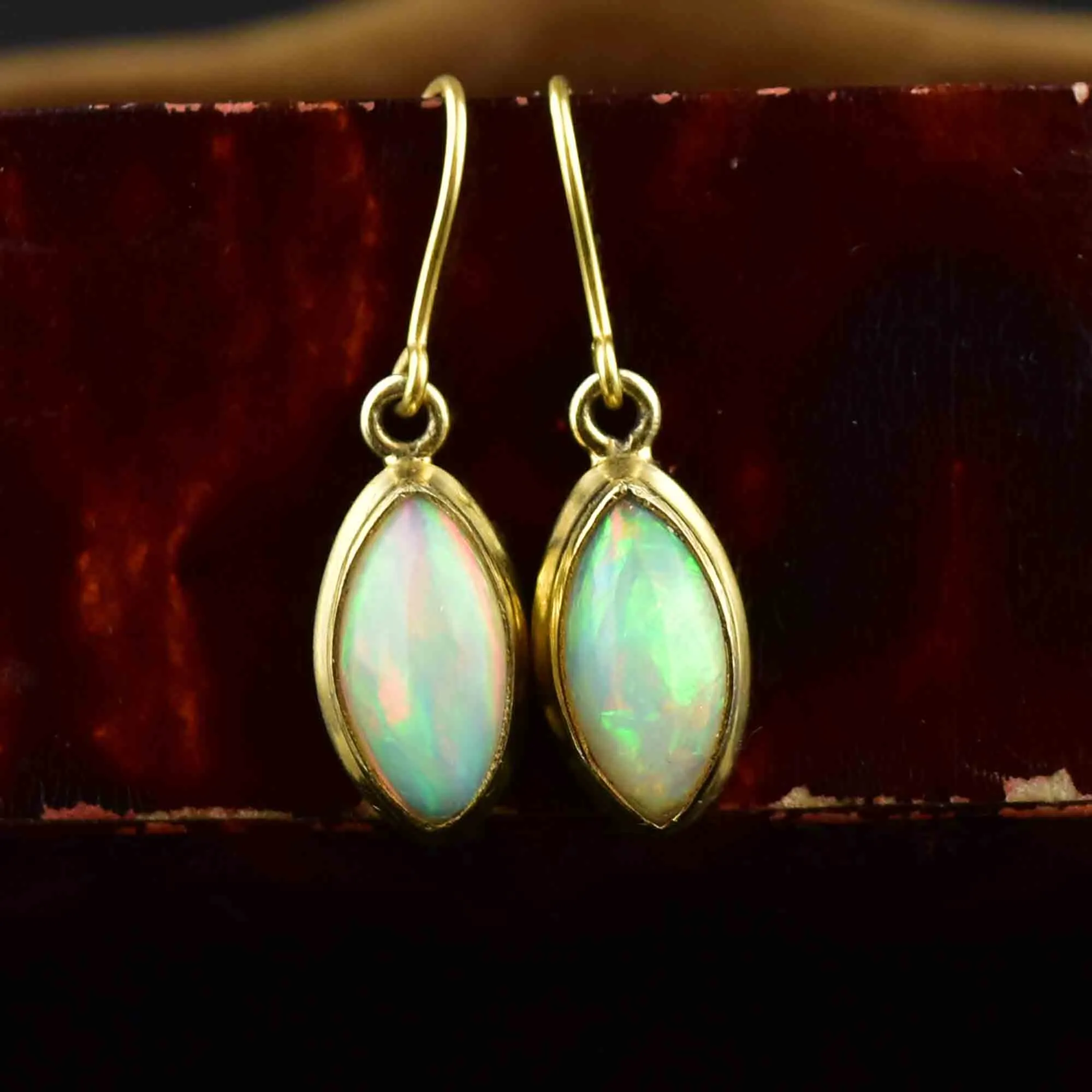 Vintage Art Deco Style Marquise Opal Earrings