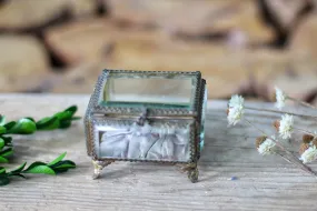 Vintage Small French Ormolu Beveled Glass Jewelry Box